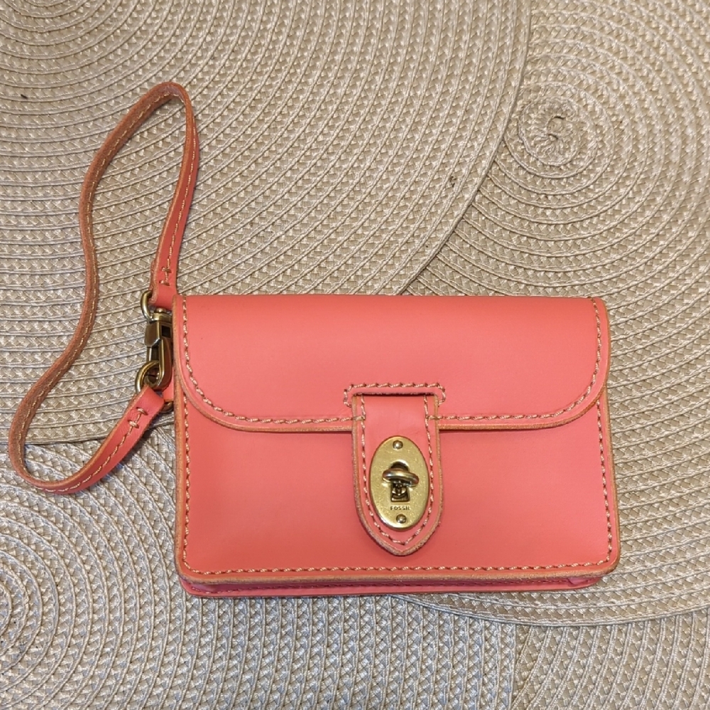 Fossil Pink Wristlet Clutch with Gold Accents